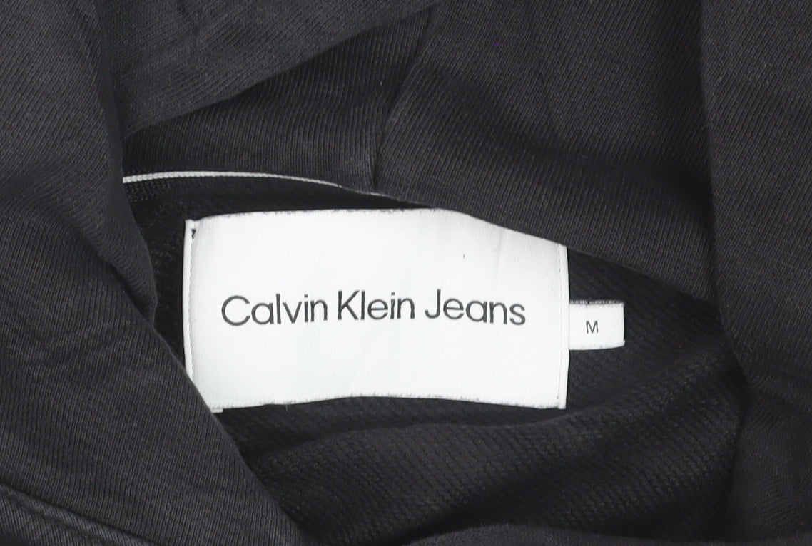 Calvin Klein Jeans Men’s Black Pullover Hoodie M Logo Jersey Sweatshirt