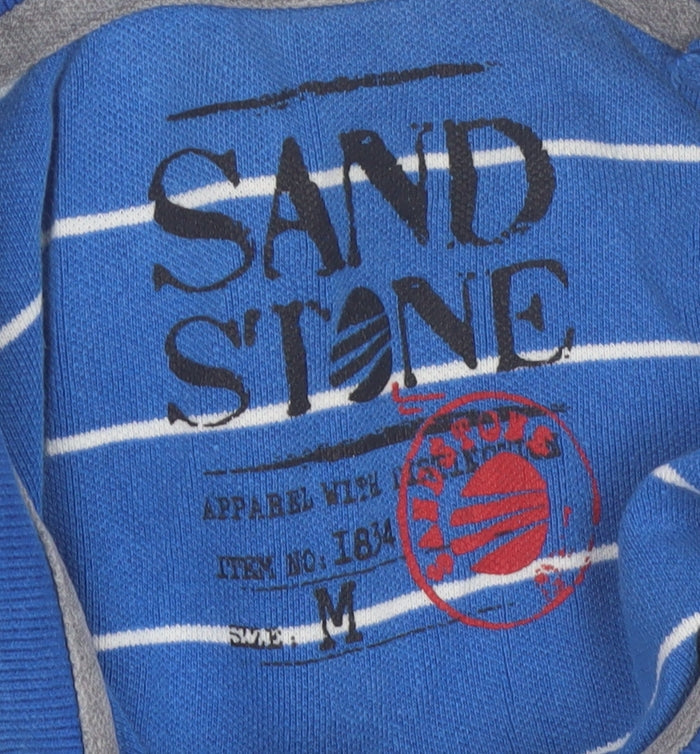 Sandstone Men's Blue Striped Polo Shirt Size M Cotton Casual