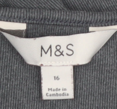 Marks & Spencer Women's Grey V-Neck Long Sleeve Stretch Top Size 16