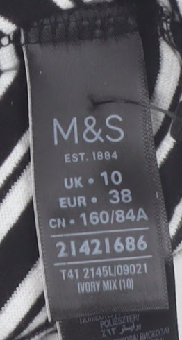 Marks & Spencer Women’s Black Striped High Neck Bow T-Shirt Size 10