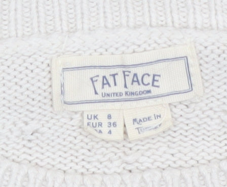 FatFace Women Ivory Crew Neck Button Side Cable Knit Jumper Size 8