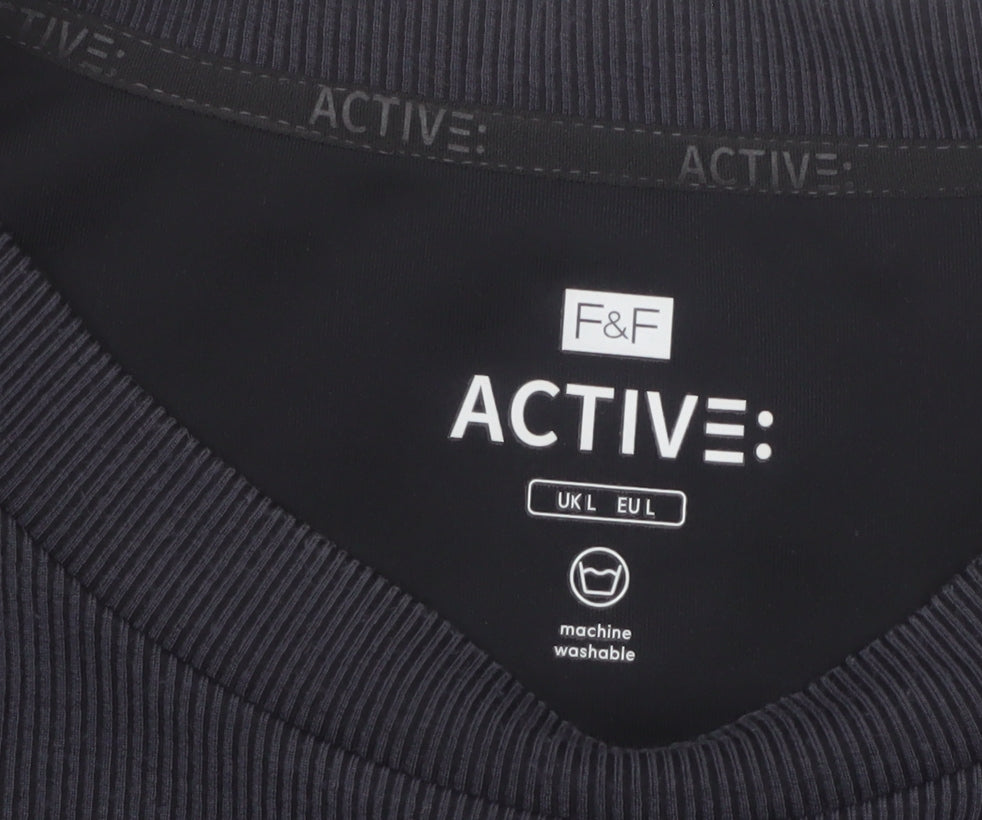 F&F Active Women Black L Pullover Sweatshirt Ribbed Long Sleeve