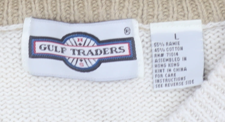 Gulf Traders Men's Beige Argyle Knit Jumper L Classic Pullover