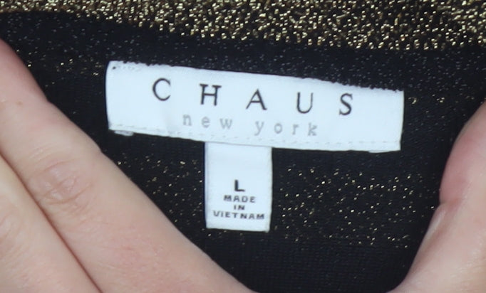 Chaus Womens Black Gold Striped Cowl Neck Pullover Jumper Size L