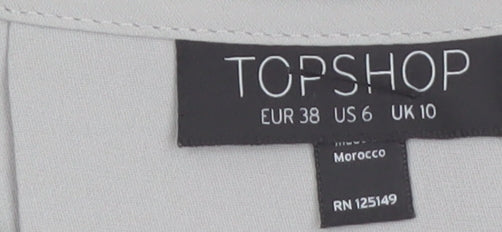 Topshop Women Grey V-Neck Short Sleeve Tunic Blouse Size 10
