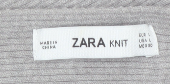 ZARA Women Grey Knit Boat Neck Relaxed Pullover Jumper L
