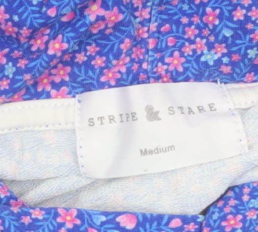 Stripe & Stare Womens Blue Floral Pullover Hoodie Medium Modal Blend