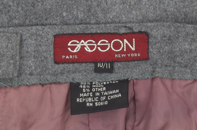 Vintage Sasson Womens Grey Wool Blend Midi Pencil Skirt Size 10