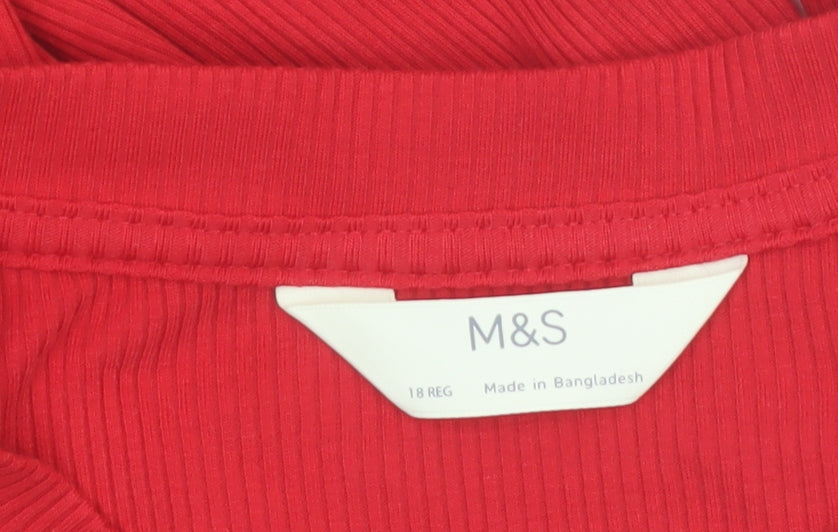 Marks & Spencer Women Red Long Sleeve Henley Pyjama Top Size 18