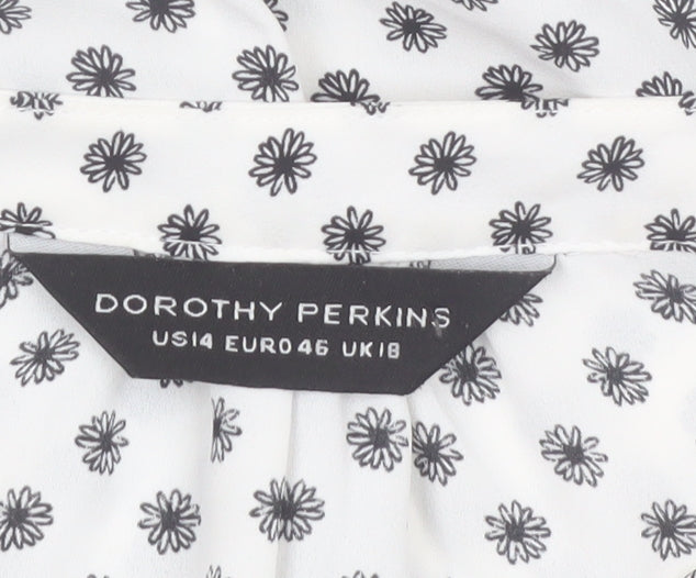 Dorothy Perkins Women's White Floral Blouse UK 18 3/4 Sleeve Tunic Top