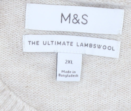 Marks and Spencer Men’s Beige Lambswool 2XL Crew Neck Jumper