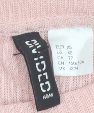 H&M Divided Women Pink Pearl Beaded Short Sleeve Knit T-Shirt XS