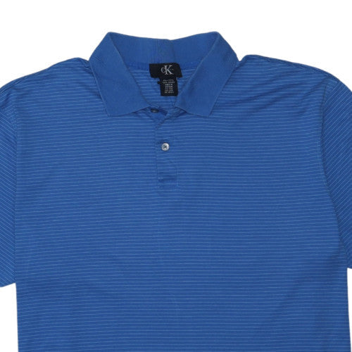 Calvin Klein Men's Blue Striped Cotton Polo Shirt XL Regular Fit