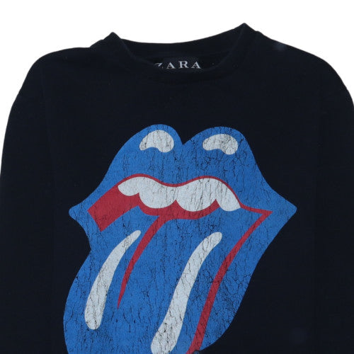 Zara Women Black The Rolling Stones Graphic Pullover Sweatshirt Size M