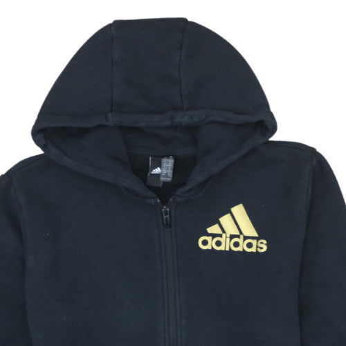 Adidas Women's Black Full Zip Hoodie Medium Gold Logo Cotton Blend