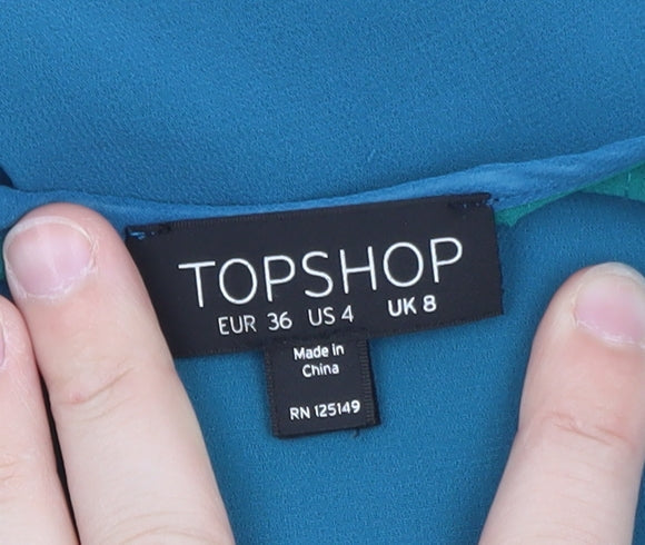 Topshop Women's Blue Colourblock Chiffon A-Line Dress Size 8