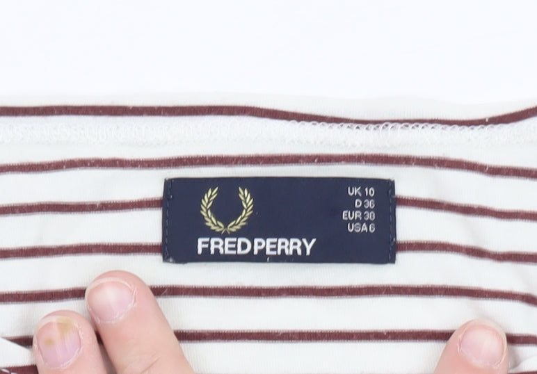 Fred Perry Women’s White Striped Cotton T-Shirt UK 10