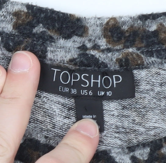 Topshop Women’s Grey Leopard Print Bodycon Dress Size 10