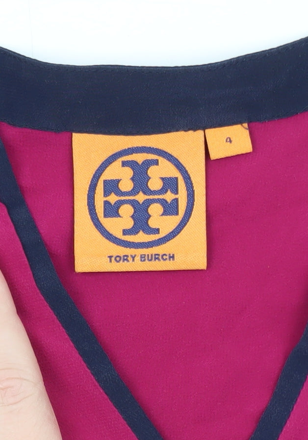 Tory Burch Womens Pink Long Sleeve Silk Polo Top Size S
