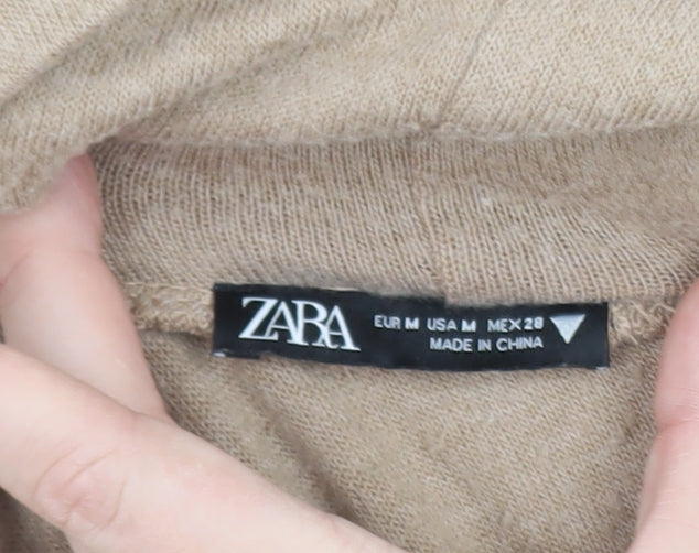 Zara Women Beige Knit Roll Neck Shift Dress Size 12