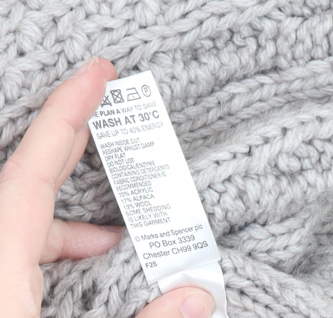 Marks & Spencer Women’s Grey Chunky-Knit Cape Jumper Size 16