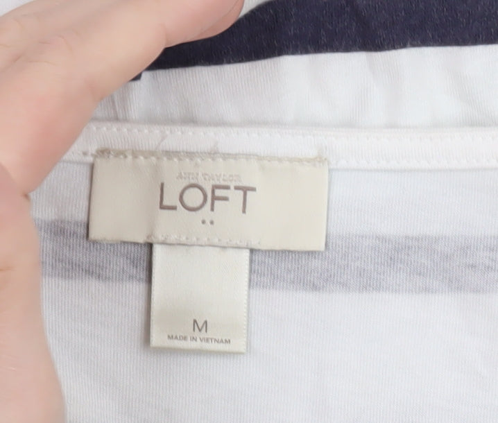 LOFT Women's White Navy Striped Bodycon Dress M Boat Neck Summer