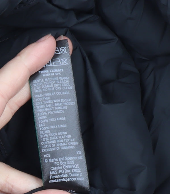 Marks and Spencer Womens Black Long Puffer Coat Size 12 Hooded Down