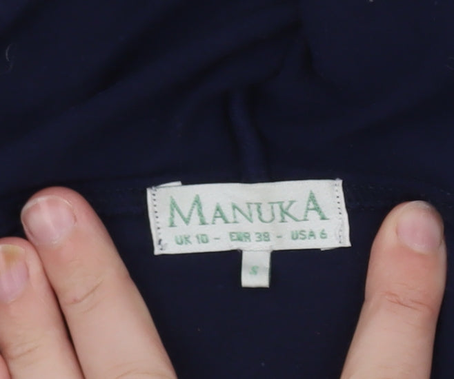 Manuka Unisex Blue Small Pullover Hoodie Embroidered Floral Slim Fit