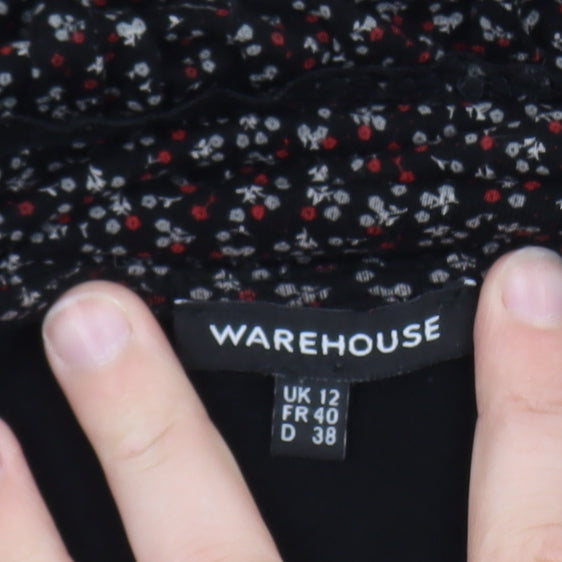 Warehouse Women’s Black Floral Fit & Flare Dress Size 12