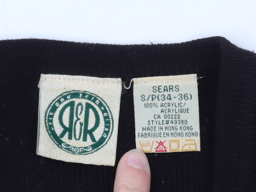 Vintage Sears Womens Black Acrylic Knit Vest Jumper Size S