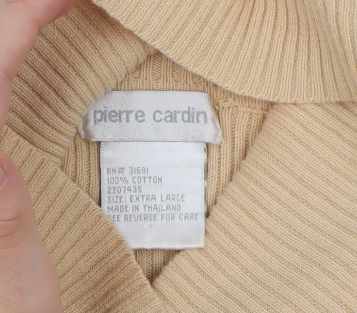 Pierre Cardin Womens Beige Roll Neck Ribbed Knit Cotton Jumper XL