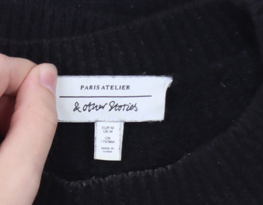 & Other Stories Women Black Wool Crew Neck Long Sleeve Jumper Size 12