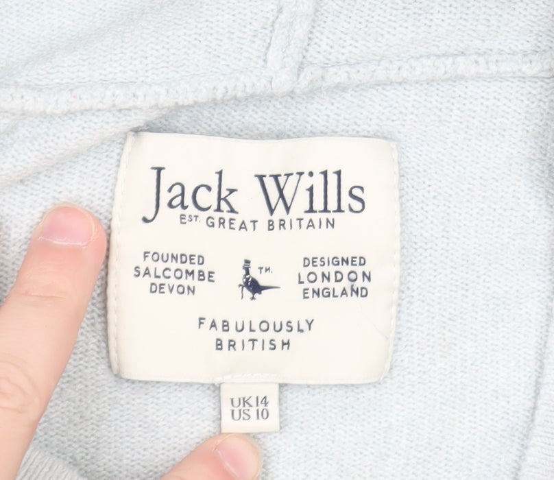 Jack Wills Women Light Blue Pullover Hoodie UK 14 Soft Fleece Casual