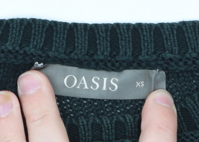 Oasis Women's Green Cable-Knit Cotton Pullover Jumper XS