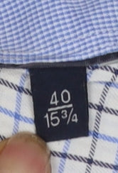 Tommy Hilfiger Men’s Blue Check Slim Fit Long Sleeve Cotton Shirt 15.75