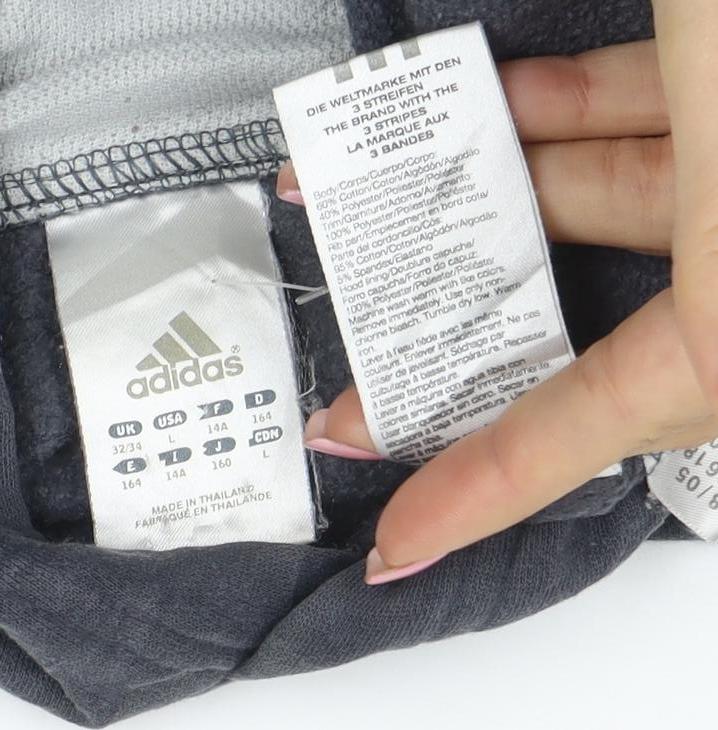 Adidas Womens Grey Pullover Hoodie Size 14 Cotton Blend Casual