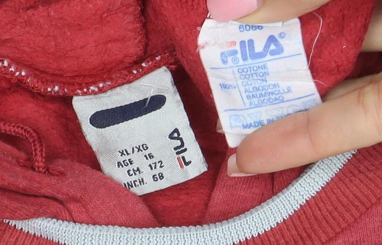 Fila Mens Red Hoodie XL Logo Pullover Cotton Blend