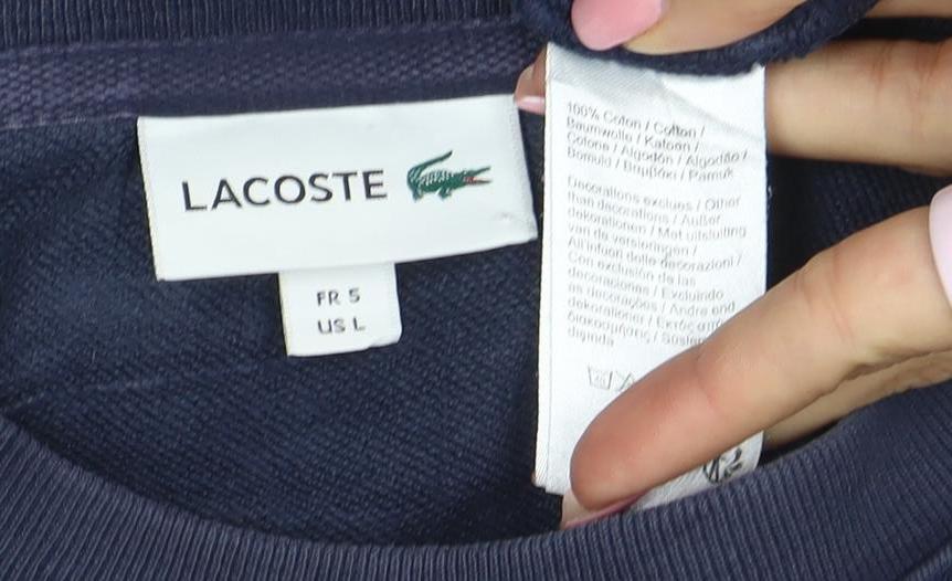 Lacoste Men's Blue Cotton Crew Neck Pullover Sweatshirt L