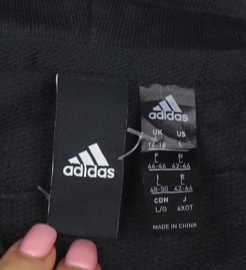 Adidas Womens Black Long Sleeve Hooded Pullover Sweatshirt Size L 16-18