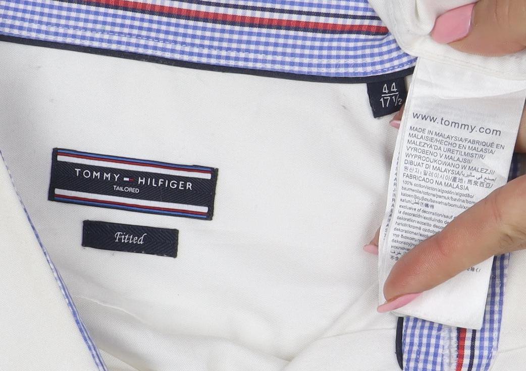 Tommy Hilfiger Men’s White Slim Fit Cotton Long Sleeve Button-Up Shirt 17.5