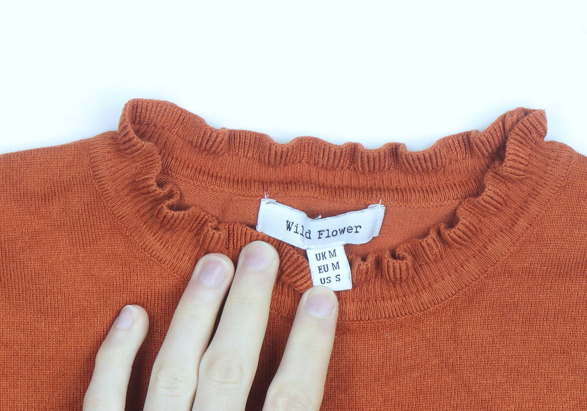 Wild Flower Women's Orange Lace Sleeve Pullover Jumper Size M