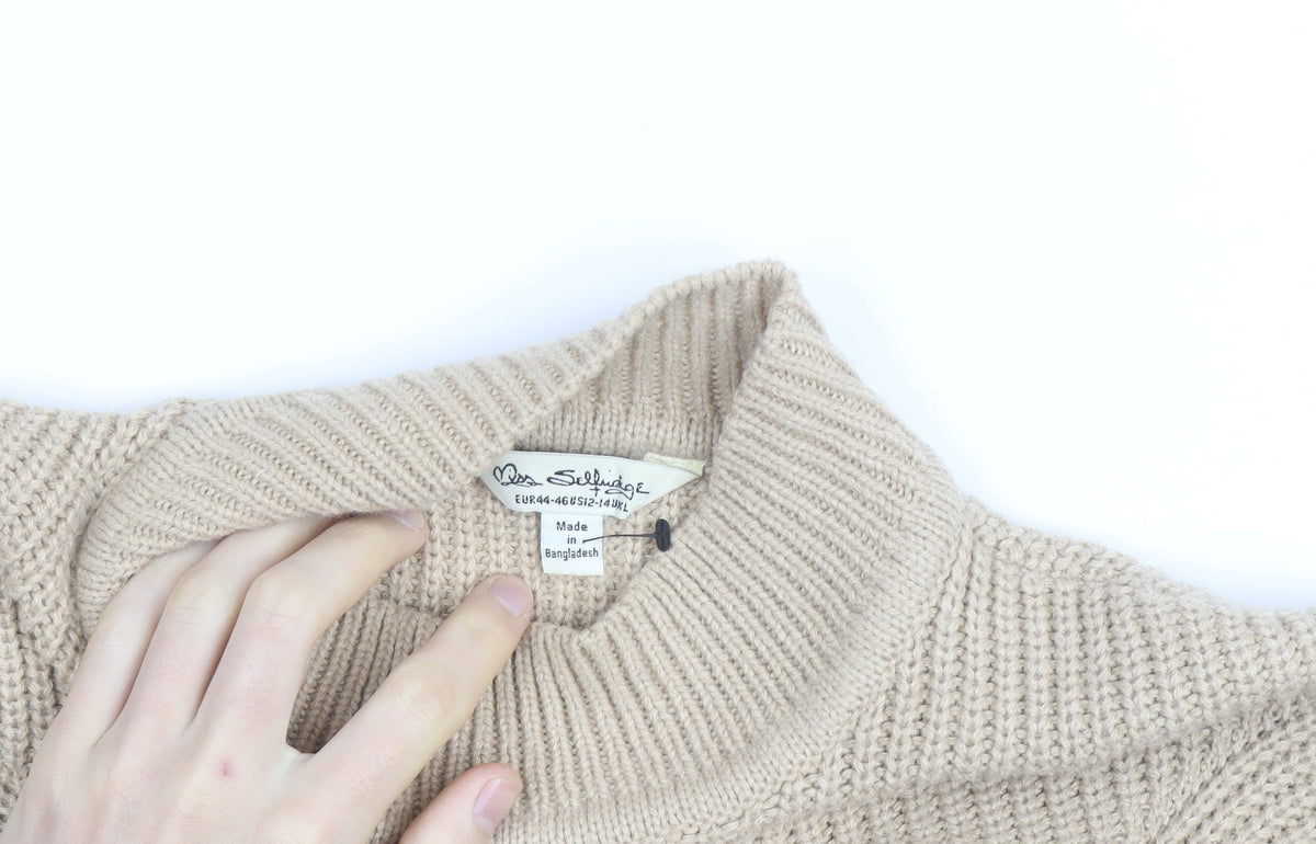 Miss Selfridge Women’s Beige High Neck Chunky Knit Jumper Size 16