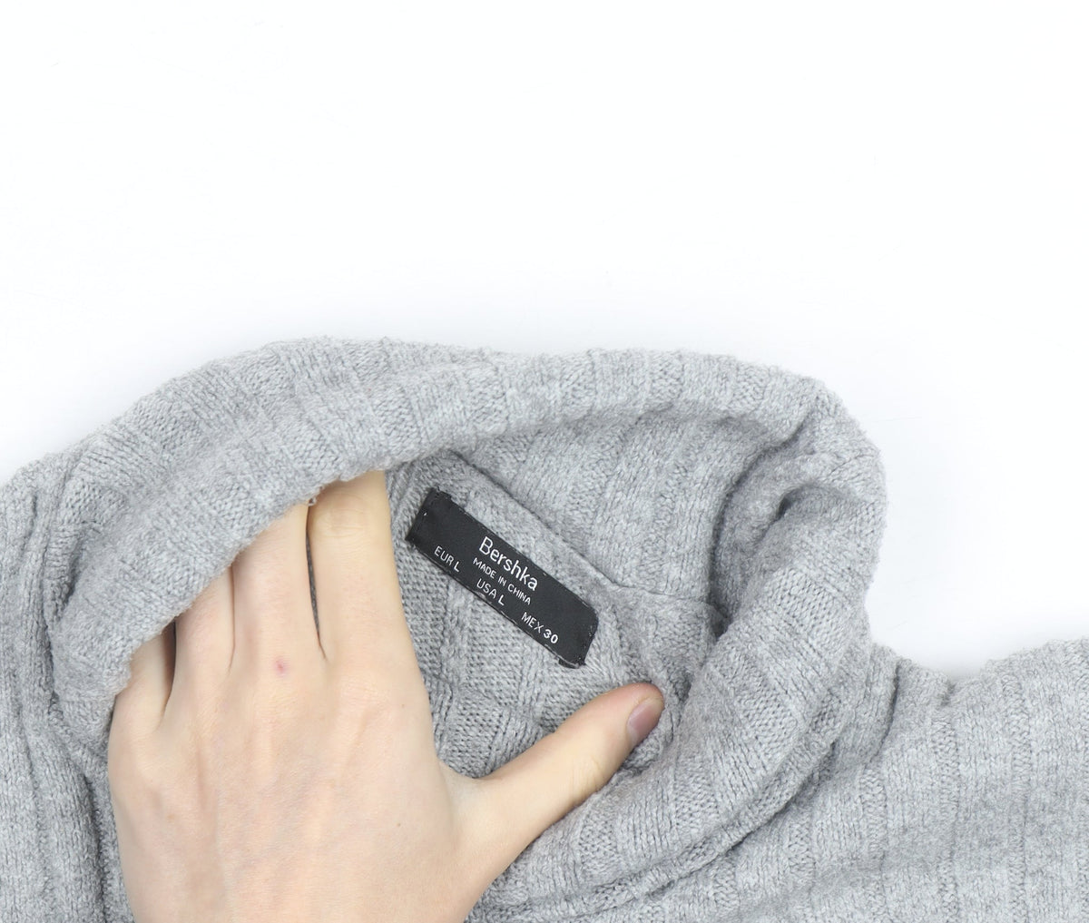Bershka Women Grey Roll Neck Ribbed Knit Jumper Size L
