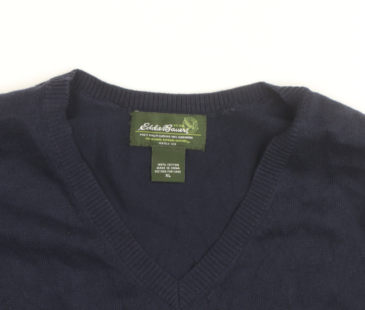 Eddie Bauer Men Blue XL V-Neck Sleeveless Cotton Knit Vest