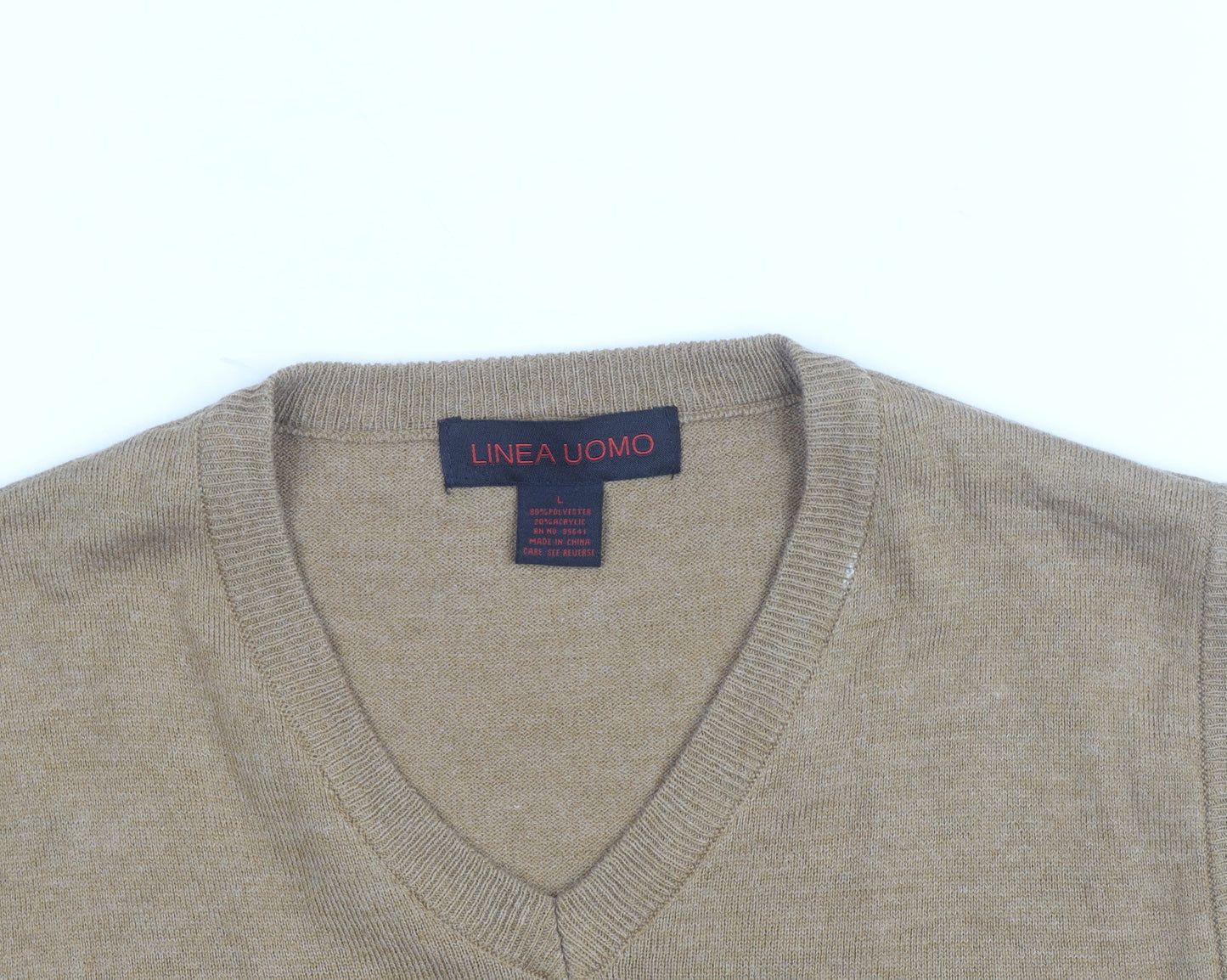 Linea Uomo Men's Beige Wool Blend Sleeveless V-Neck Vest Jumper Size L