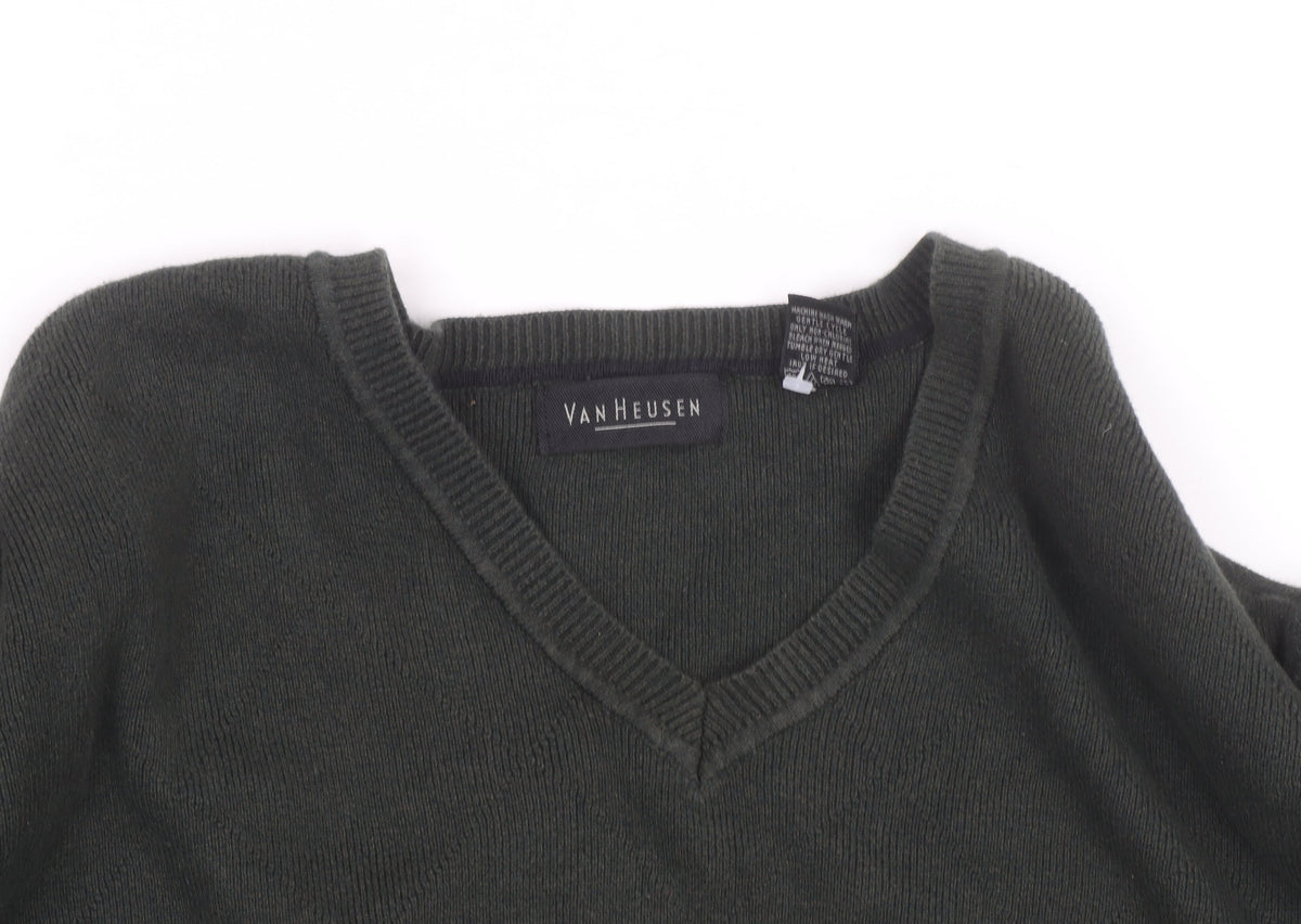 Van Heusen Men's Green Cotton V-Neck Pullover Jumper L