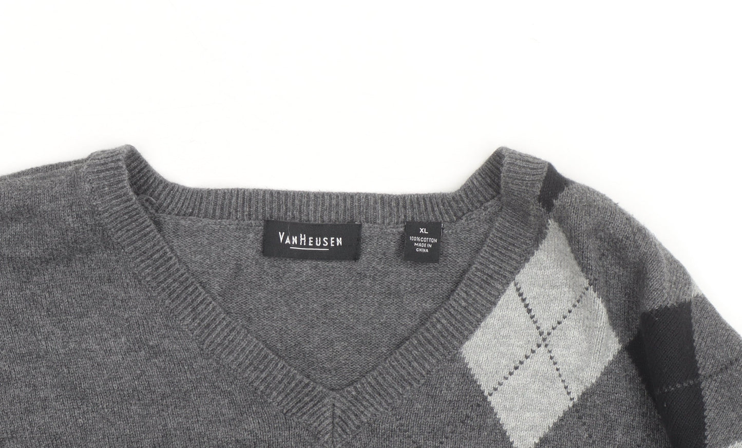 Van Heusen Men's Grey Argyle V-Neck Cotton Jumper XL