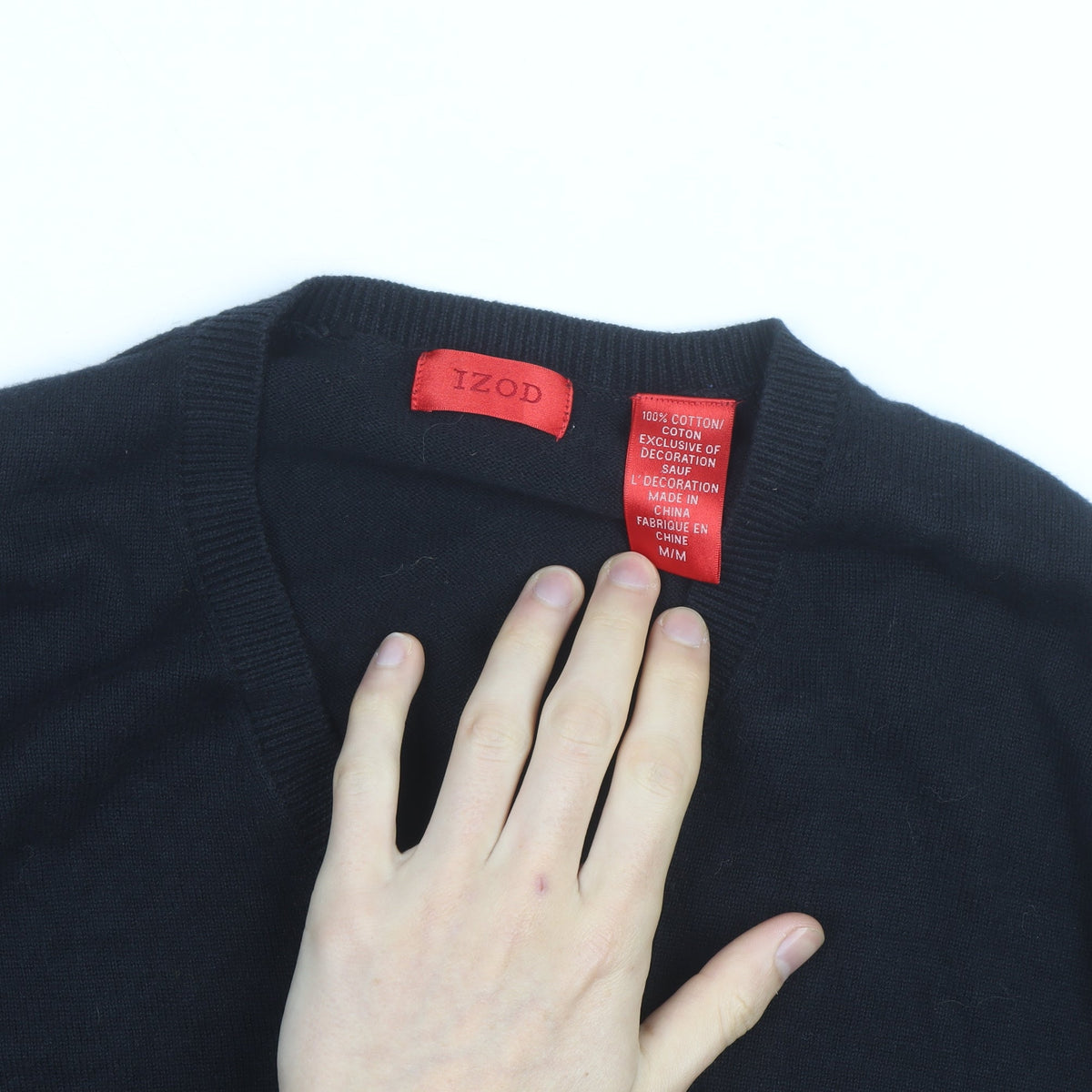 IZOD Men's Black Cotton V-Neck Jumper Medium Classic Knit