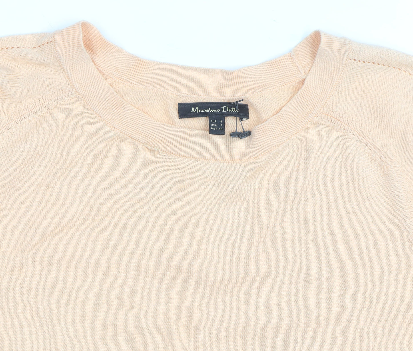 Massimo Dutti Women's Beige Crew Neck Cotton Silk Cashmere Jumper Size S