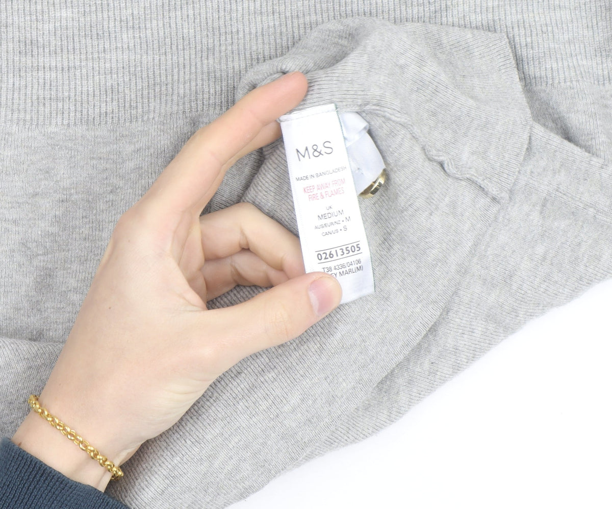 Marks & Spencer Women’s Grey Crew Neck Button Shoulder Jumper Medium